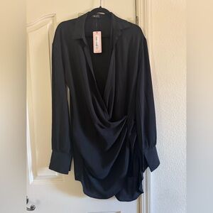 Long sleeve deep V mini dress